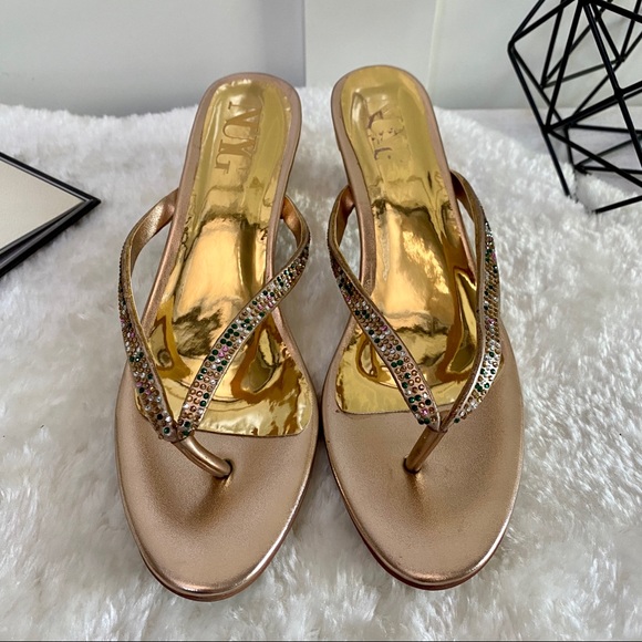 Block Low Heel Sandals Rhinestone Thong Slippers - Picture 5 of 9